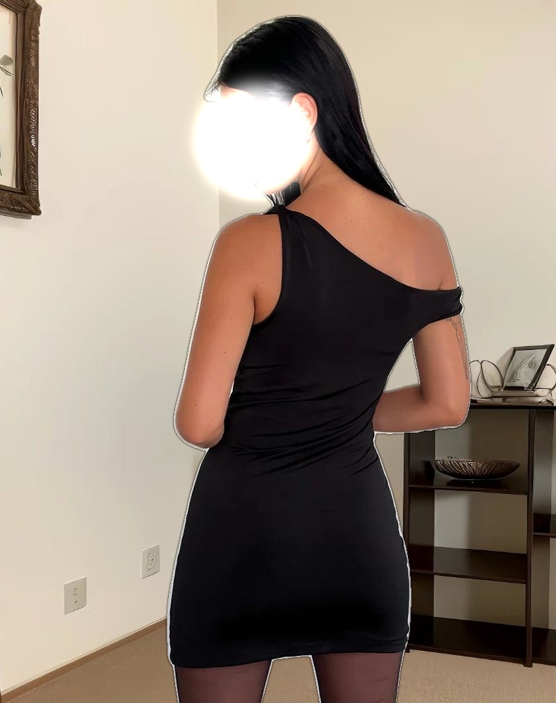 Leona Twist Sleeve Mini Dress in Black