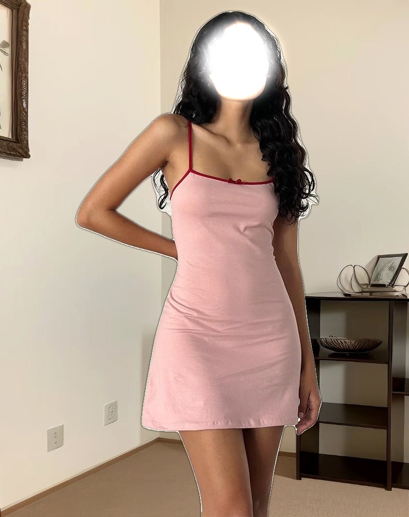 Riniko Mini Dress in Pink Lady with Adrenaline Red Binding