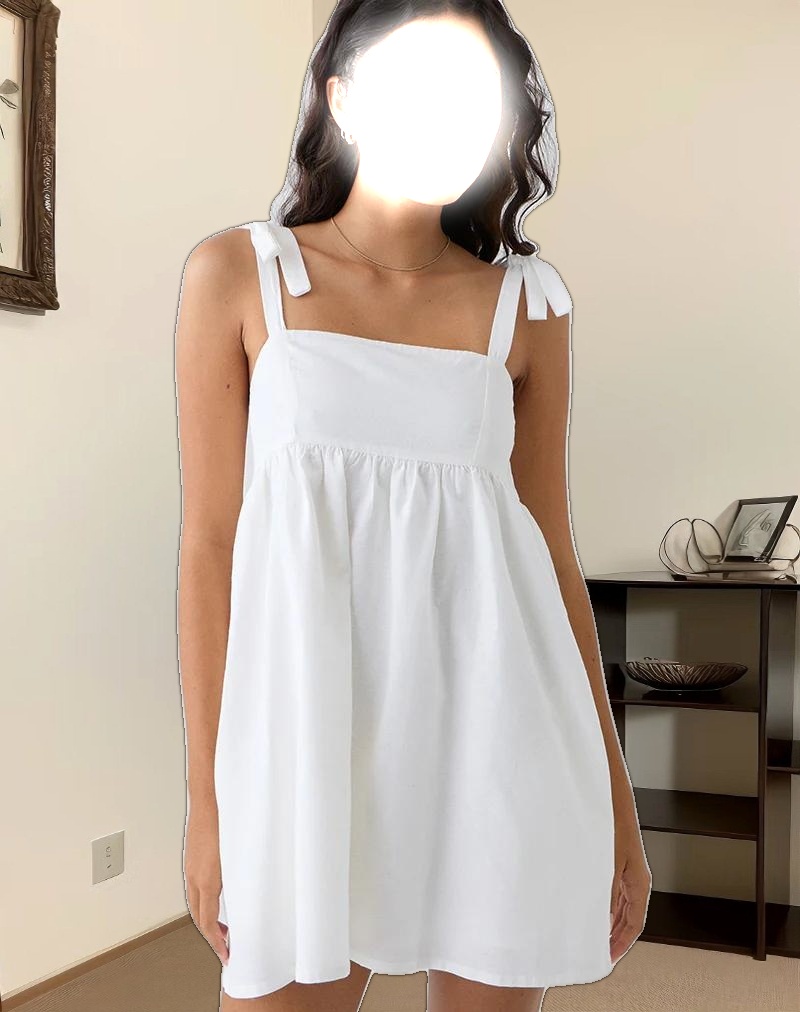 Kayla Square Neck Mini Dress in Linen Ivory