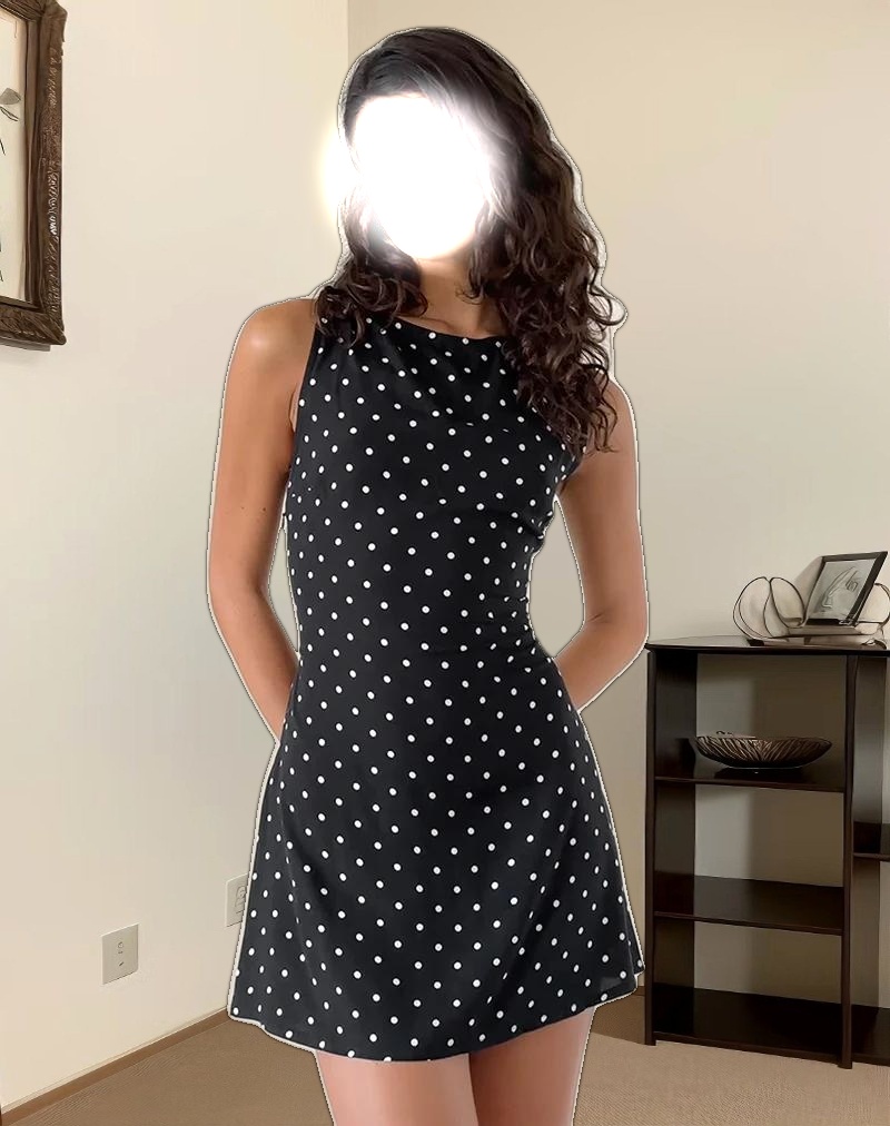 Ayana Backless Mini Dress in Polka Black