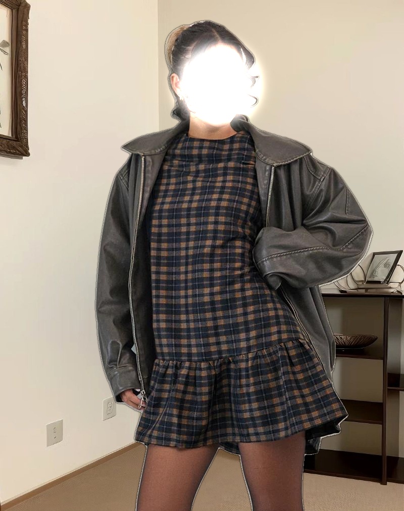 Asterin Mini Smock Dress in Navy Mustard Check