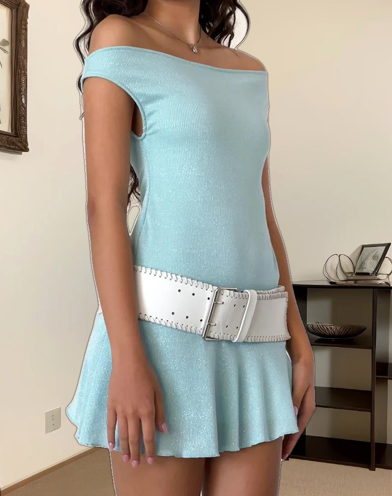 Cynthia Mini Dress in Shimmer Rib Light Blue