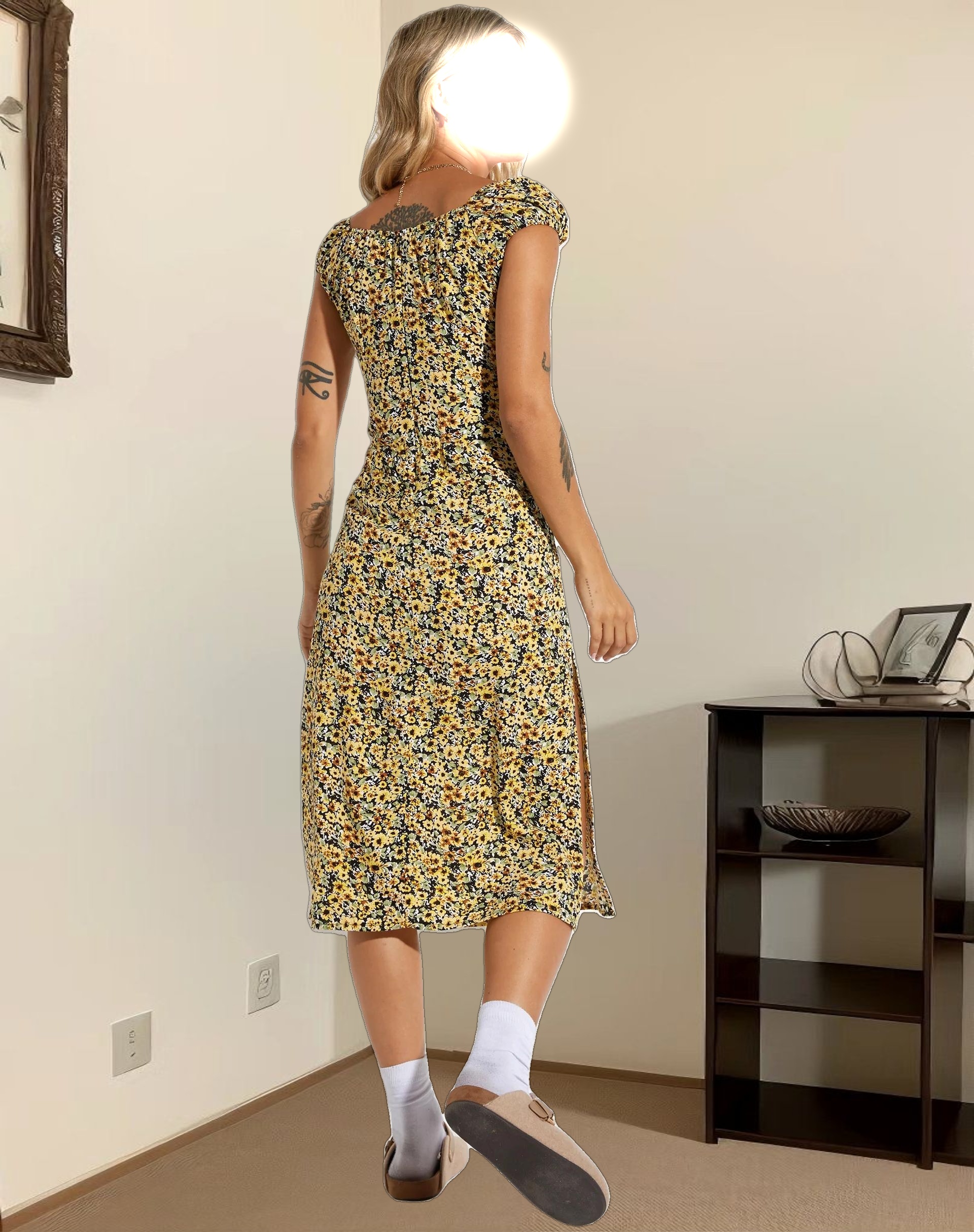 Lona Midi Dress in Spring Ditsy Yellow