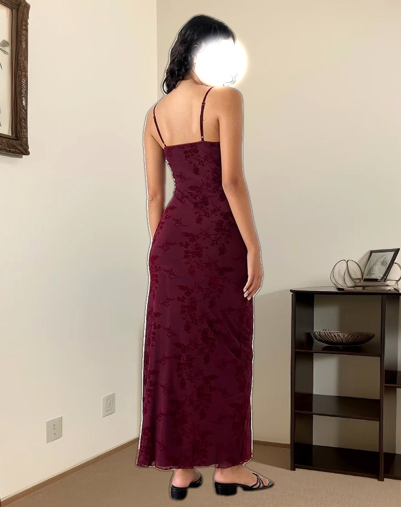 Darsih Maxi Dress in Botanical Flower Maroon