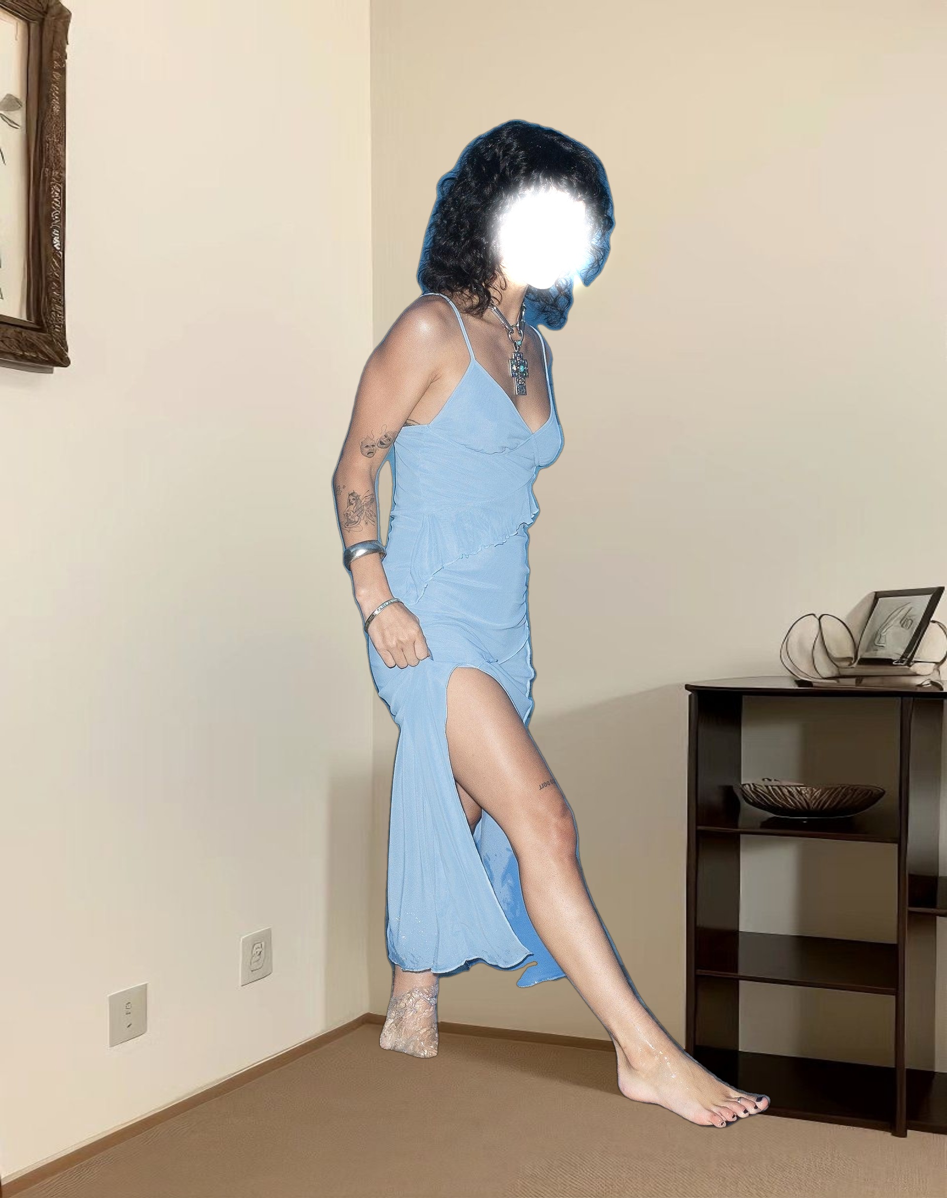 Jacy Ruffle Midi Dress in Mesh Blue