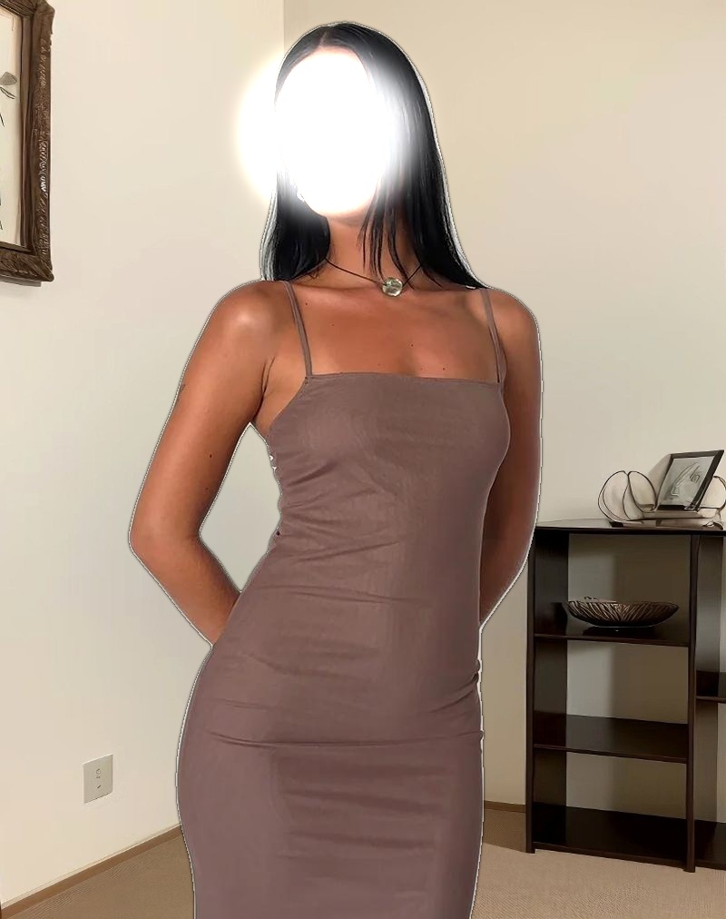 Bisilk Midi Dress in Mesh Brown with Light Blue