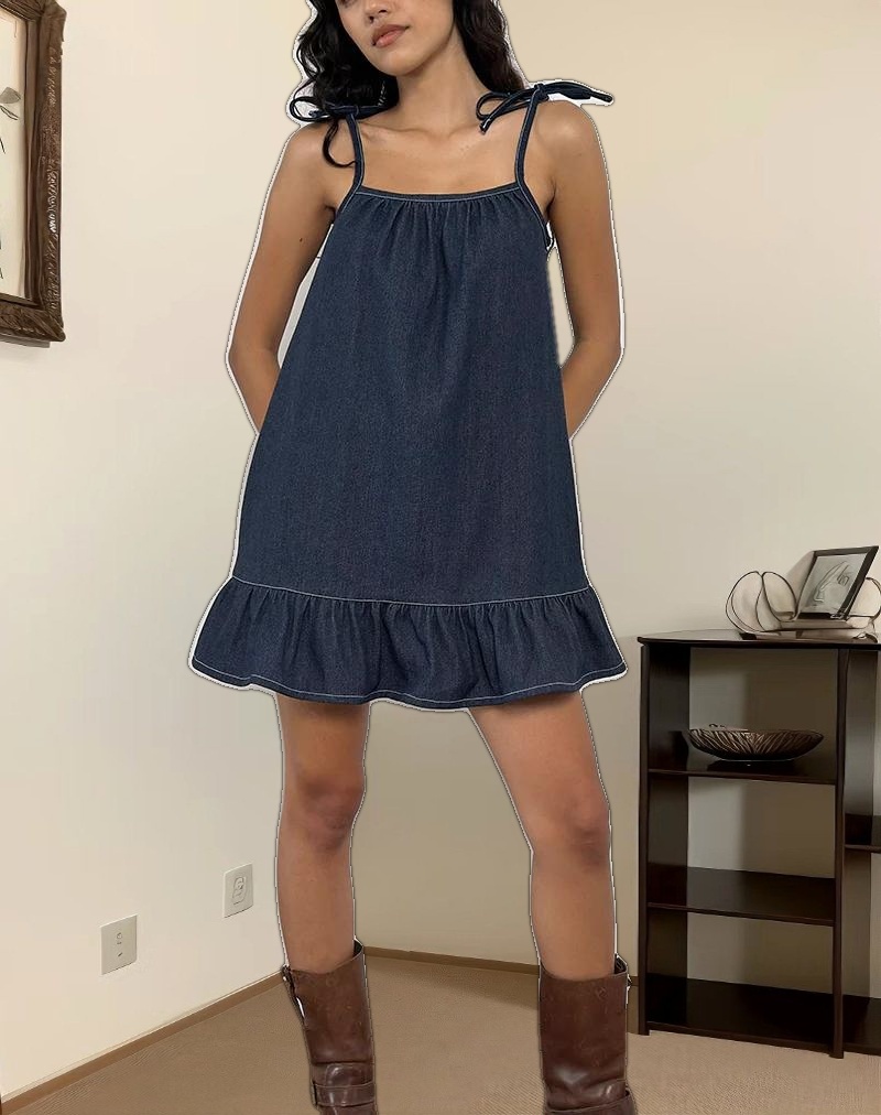 Carlisle Mini Dress in Chambray Indigo
