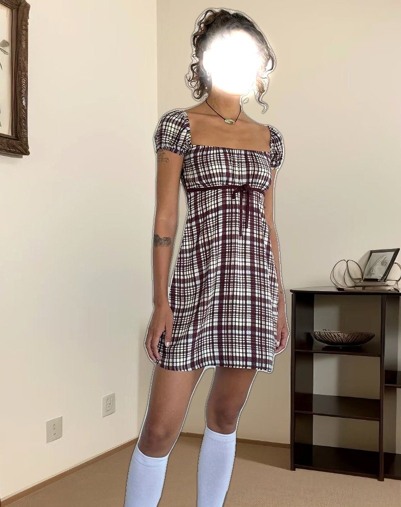 Savio Mini Dress in Multi Check Brown