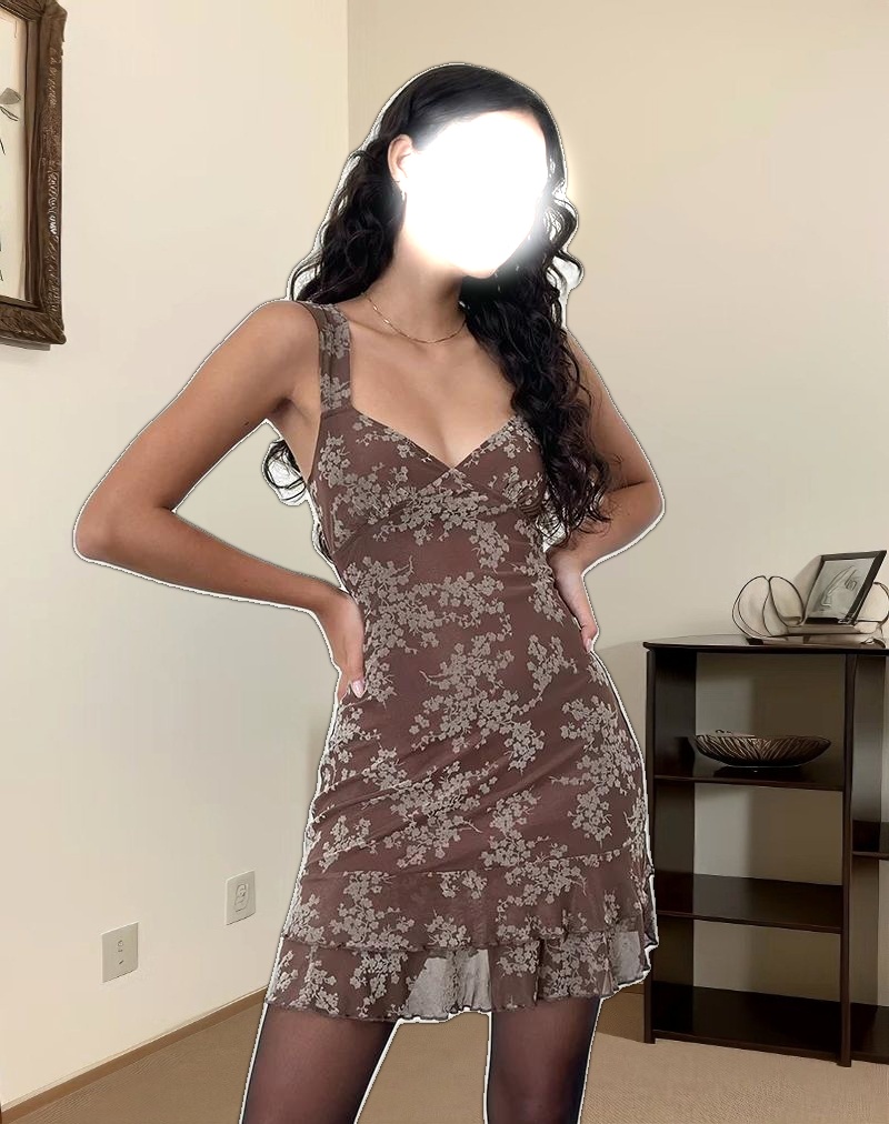 Astika Mini Dress in Blooming Vines Brown