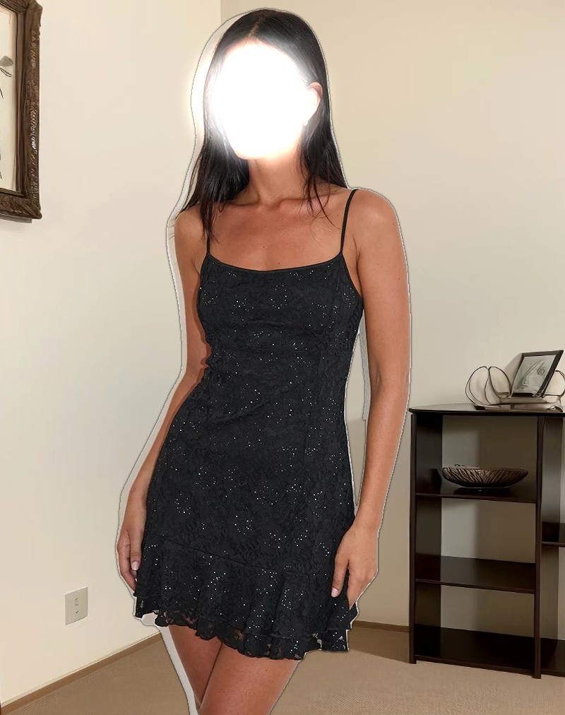 Tita Mini Dress in Black Sequin Lace