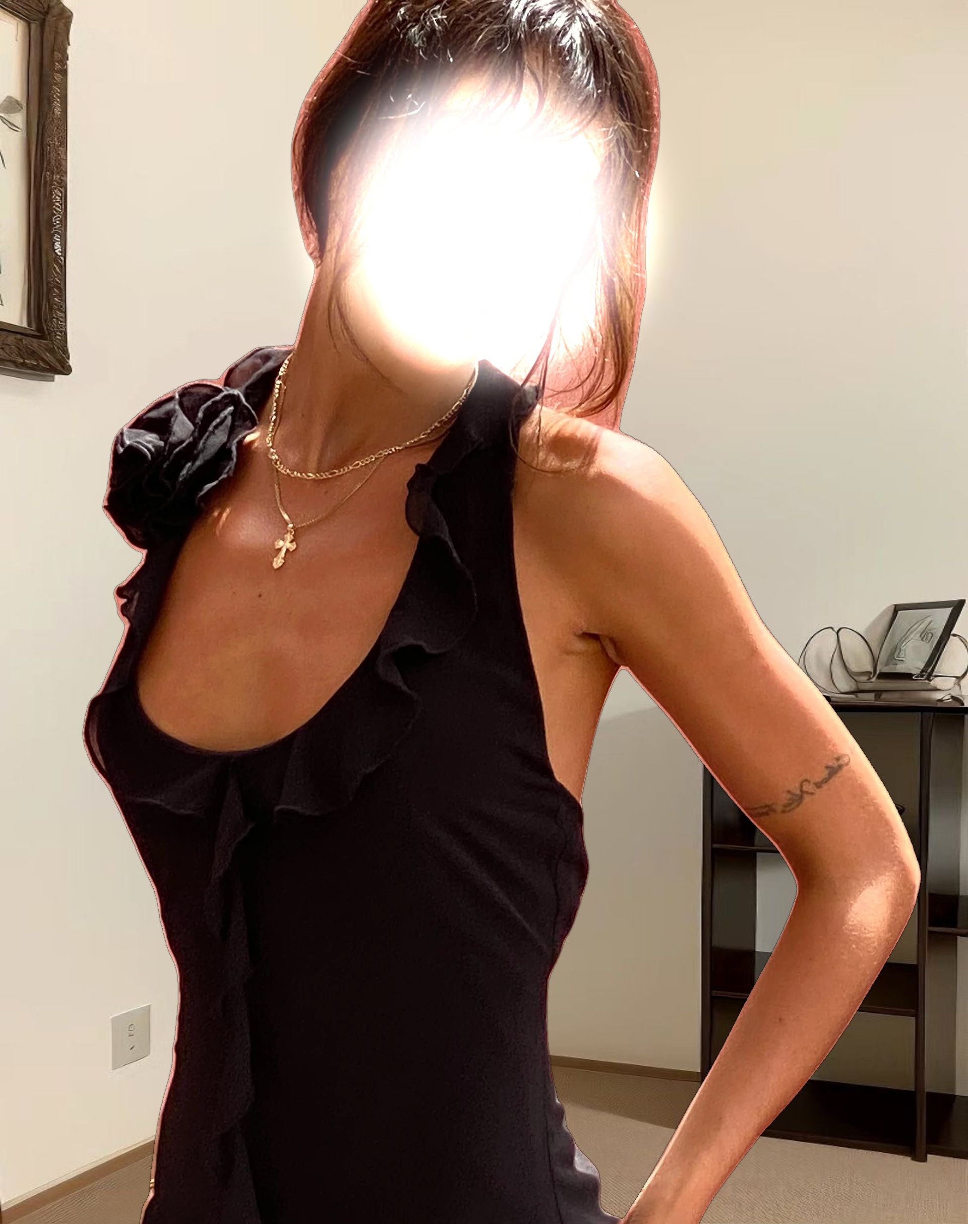 Margaret Ruffle Mini Dress in Black Chiffon with Rosette