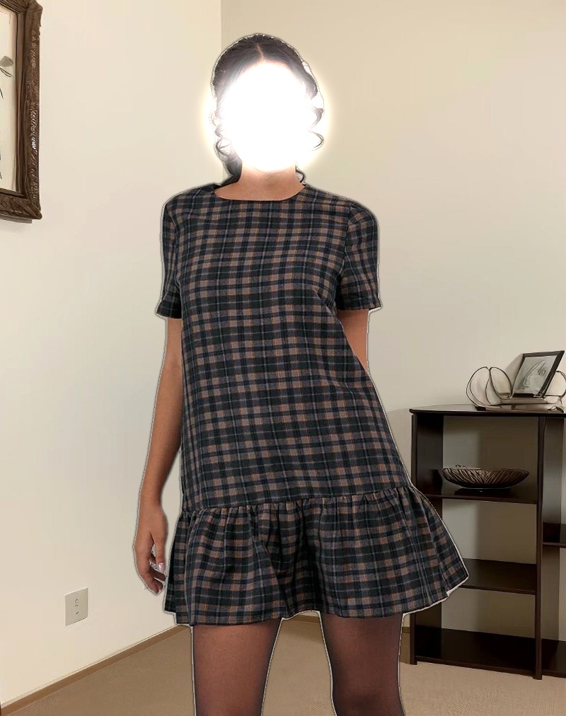 Asterin Mini Smock Dress in Navy Mustard Check