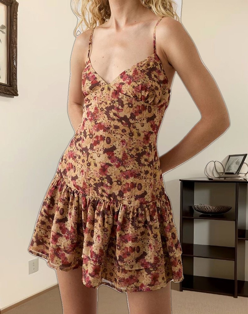Marja Cami Mini Dress in Chiffon Rusty Flower