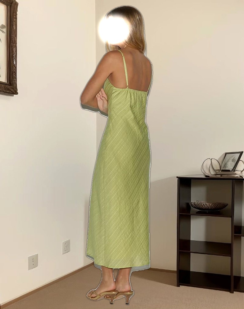 Elayna Midi Dress in Chiffon Stripe Green