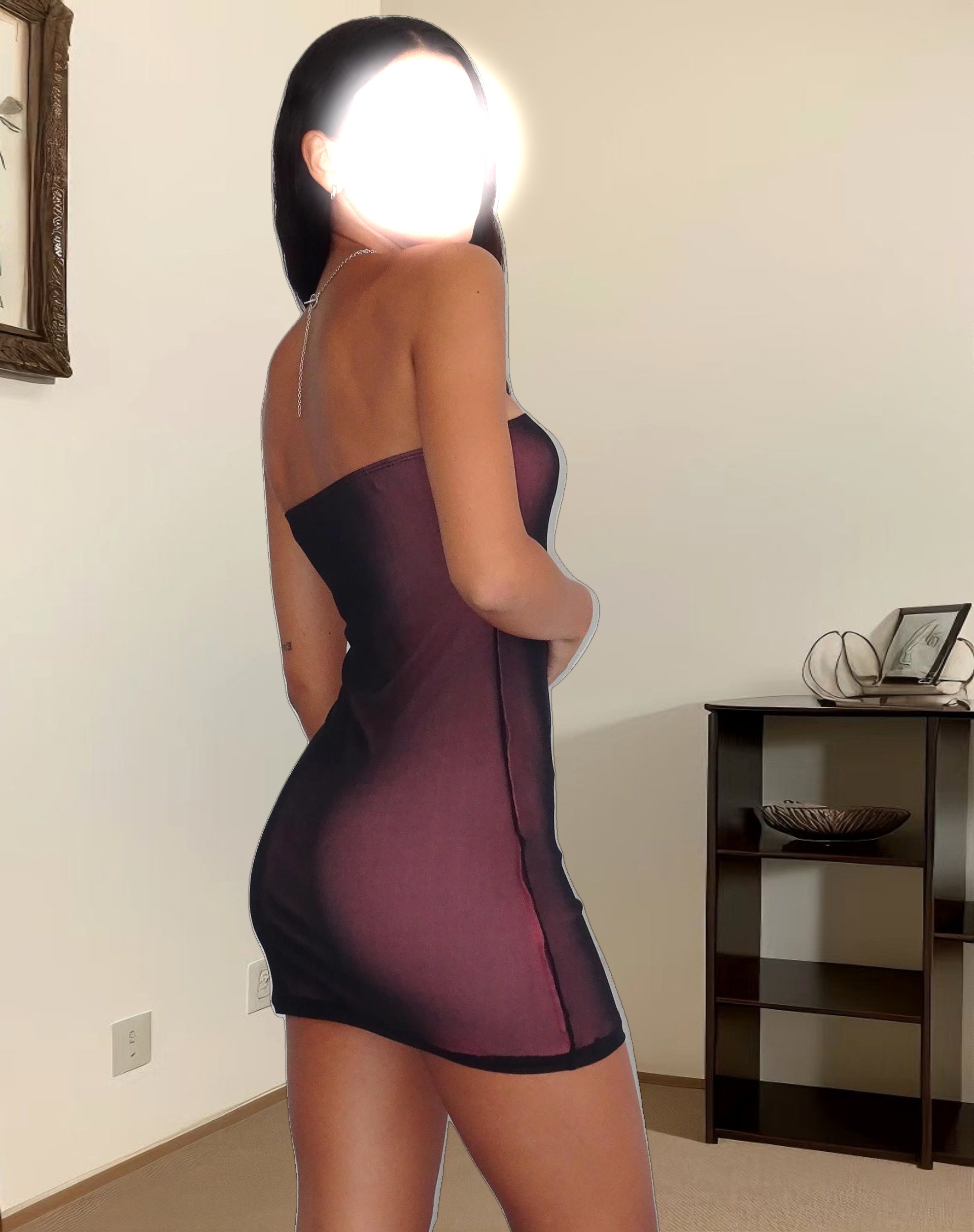 Rowena Bandeau Mesh Mini Dress in Black with Pink Lining