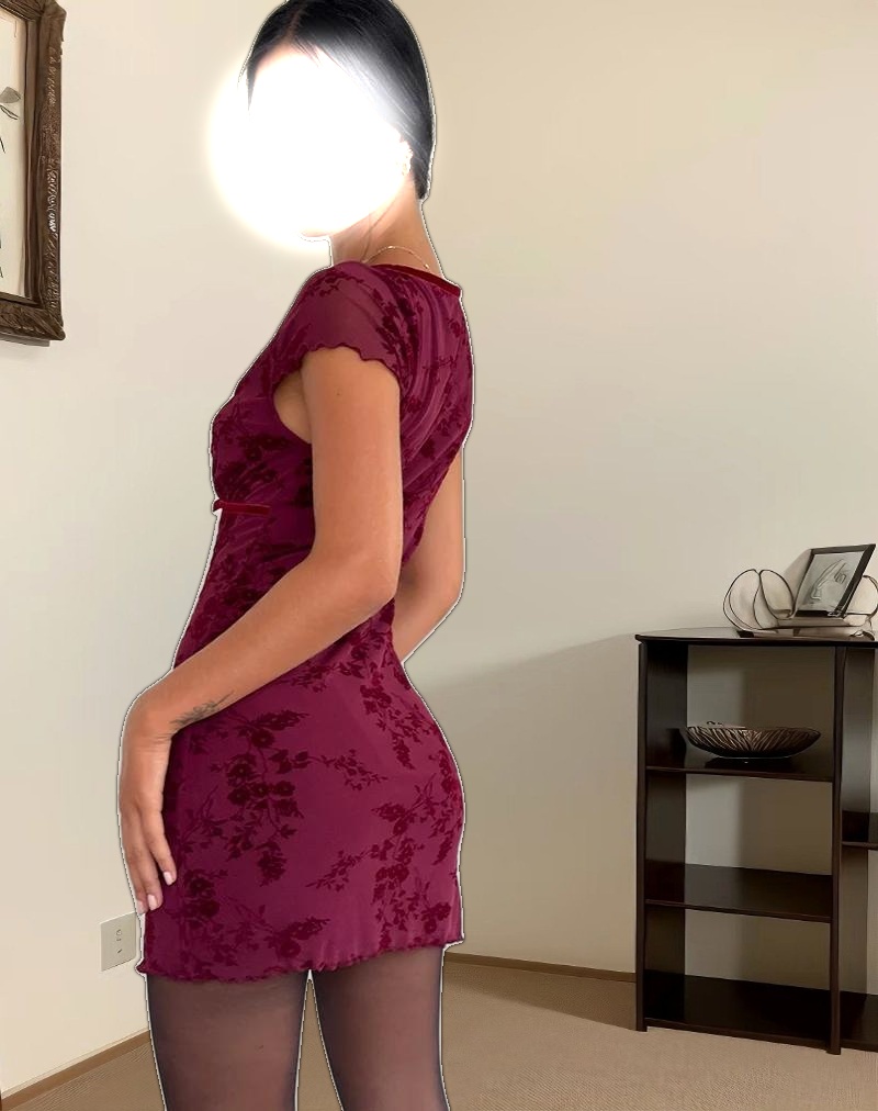 Evilia Dress in Botanical Flower Maroon