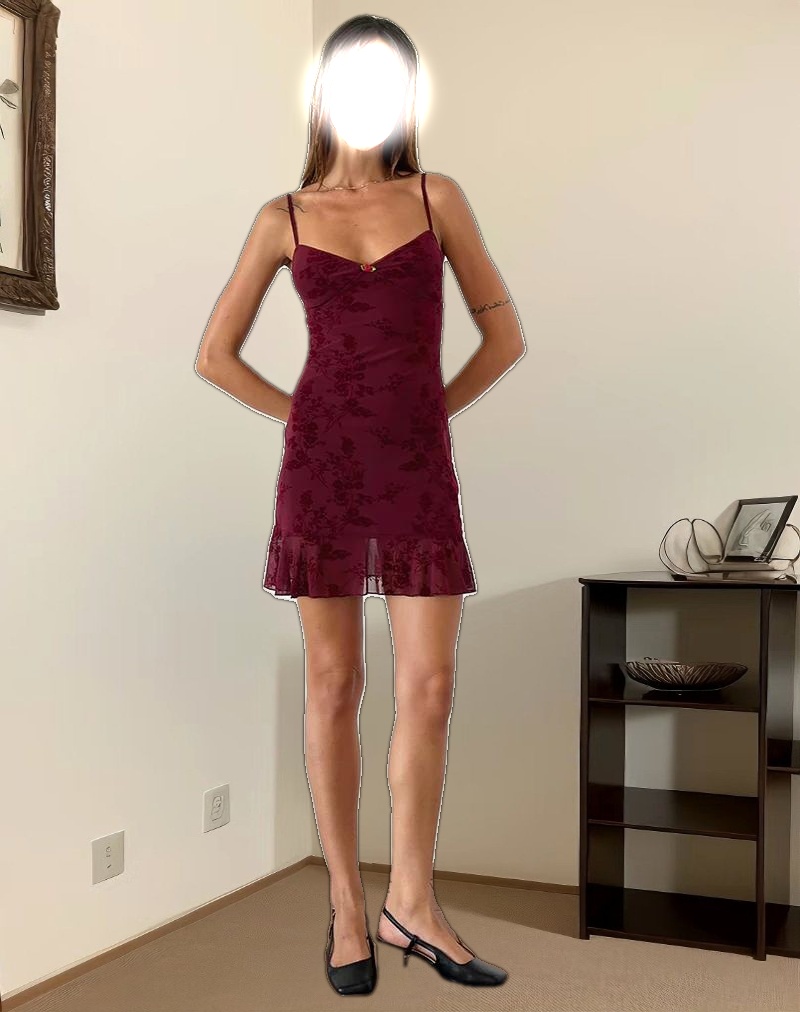 Micaya Mini Dress in Botanical Flower Maroon