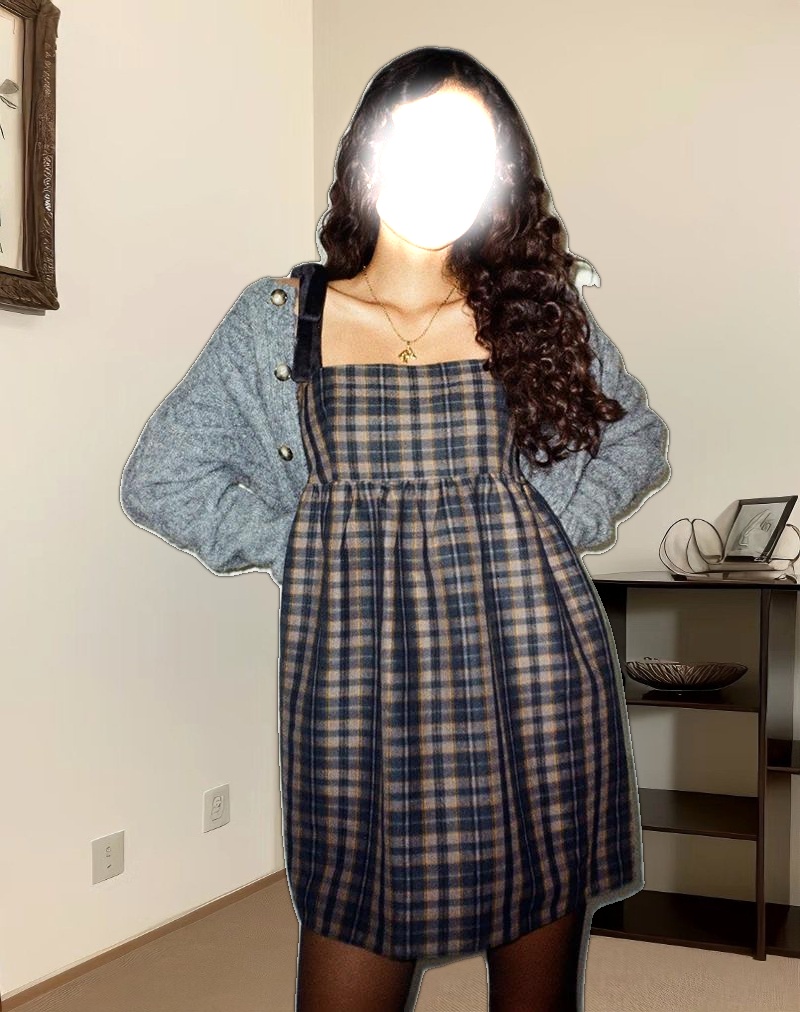 Mikayla Square Neck Mini Dress in Navy and Mustard Check