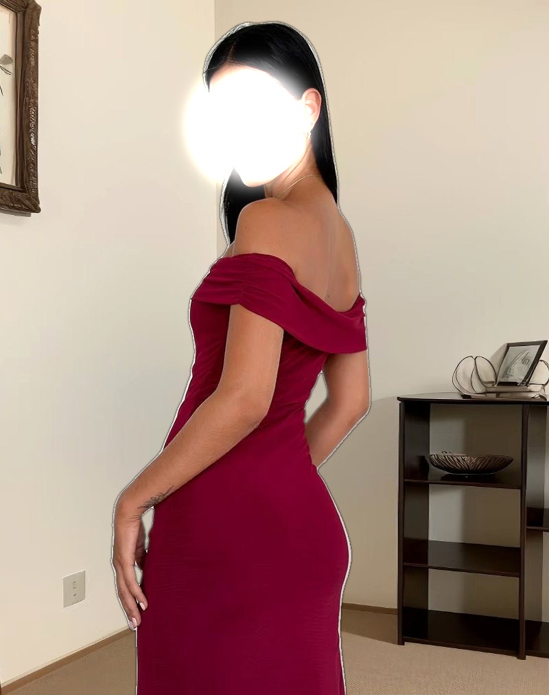 Tarna Bardot Maxi Dress in Mesh Burgundy