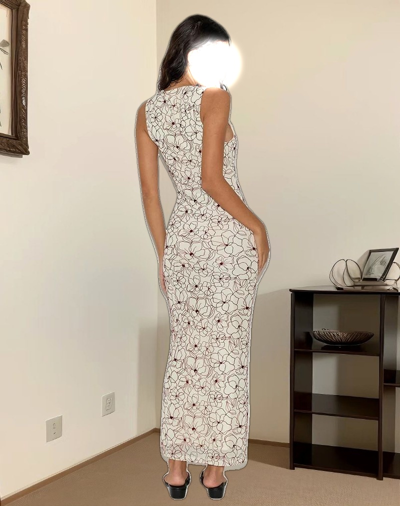 Hoover Maxi Dress in Line Flower Cream