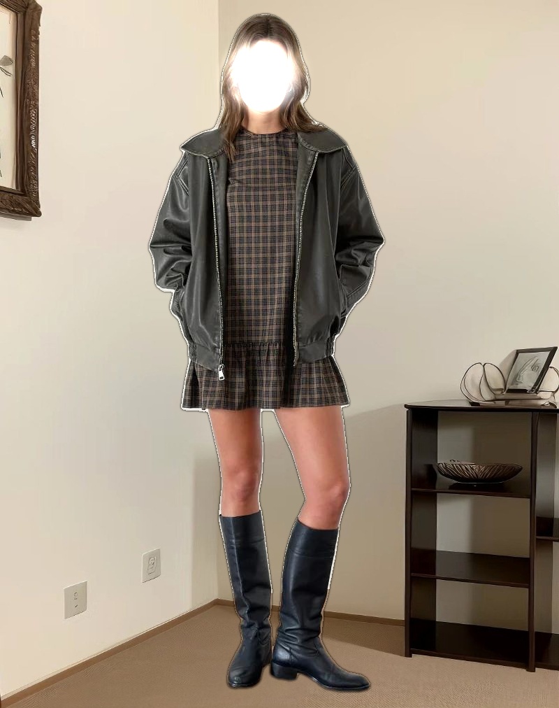 Samana Babydoll Mini Dress in Check Dark Brown