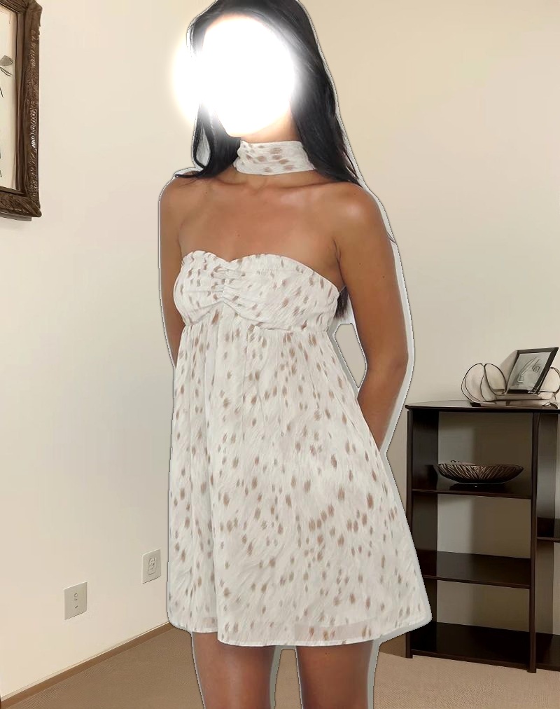 Yukio Bandeau Mini Dress in Ivory Bambi Print