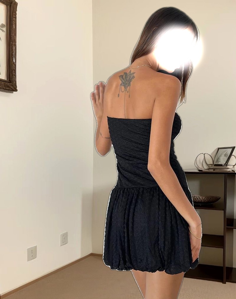 Cryolan Bandeau Mini Dress in Black Heart Lace