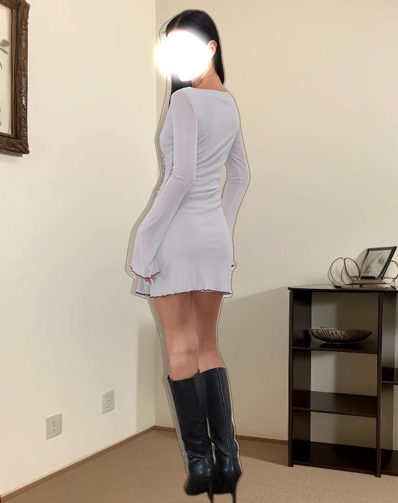 Satoli Mini Dress in Mono Flower Flock Pale Grey