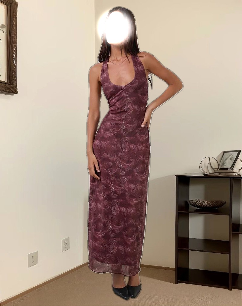 Datari Maxi Dress in Mesh Tonal Paisley Plum
