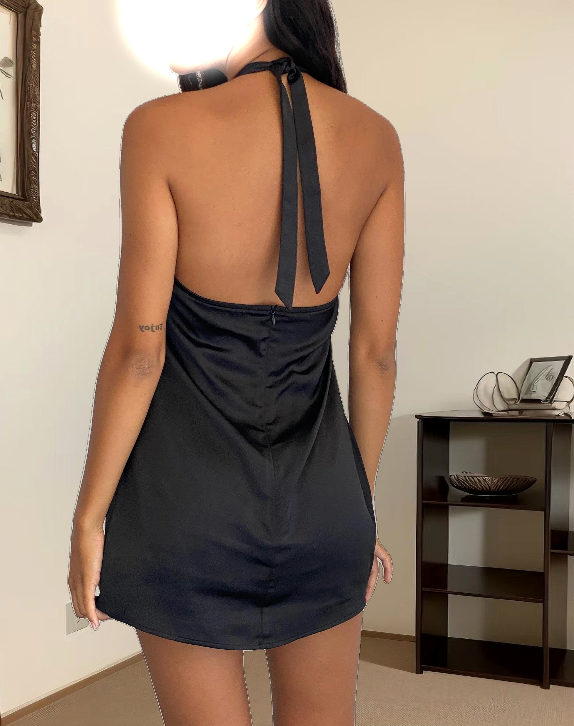 Coda Halterneck Dress in Satin Black