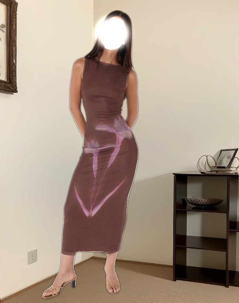 Fayola Maxi Dress in Blurred Floral Print Brown