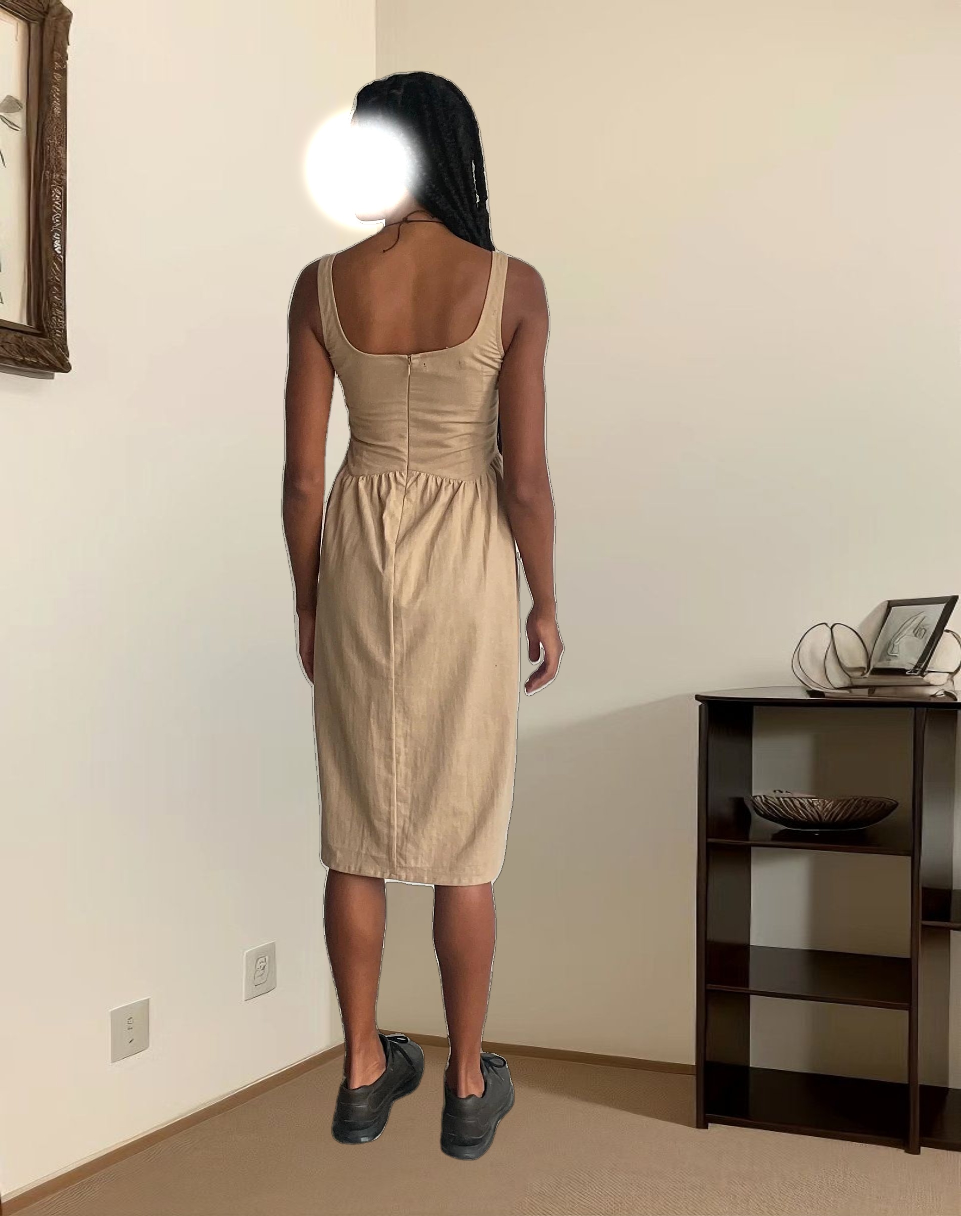 MOTEL X JACQUIE Pelove Drop Waist Midi Dress in Light Taupe