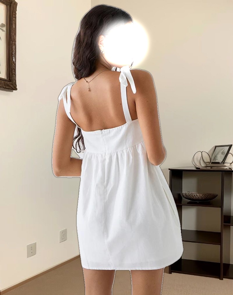 Kayla Square Neck Mini Dress in Linen Ivory