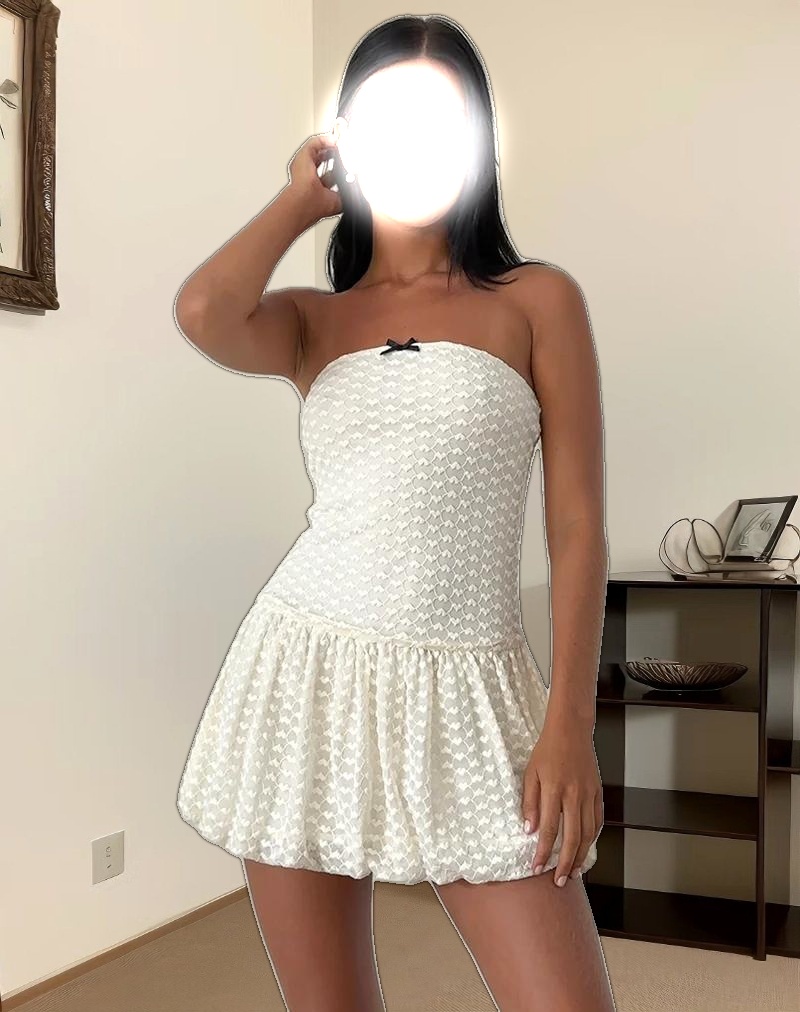 Cryolan Bandeau Mini Dress in Ivory Heart Lace