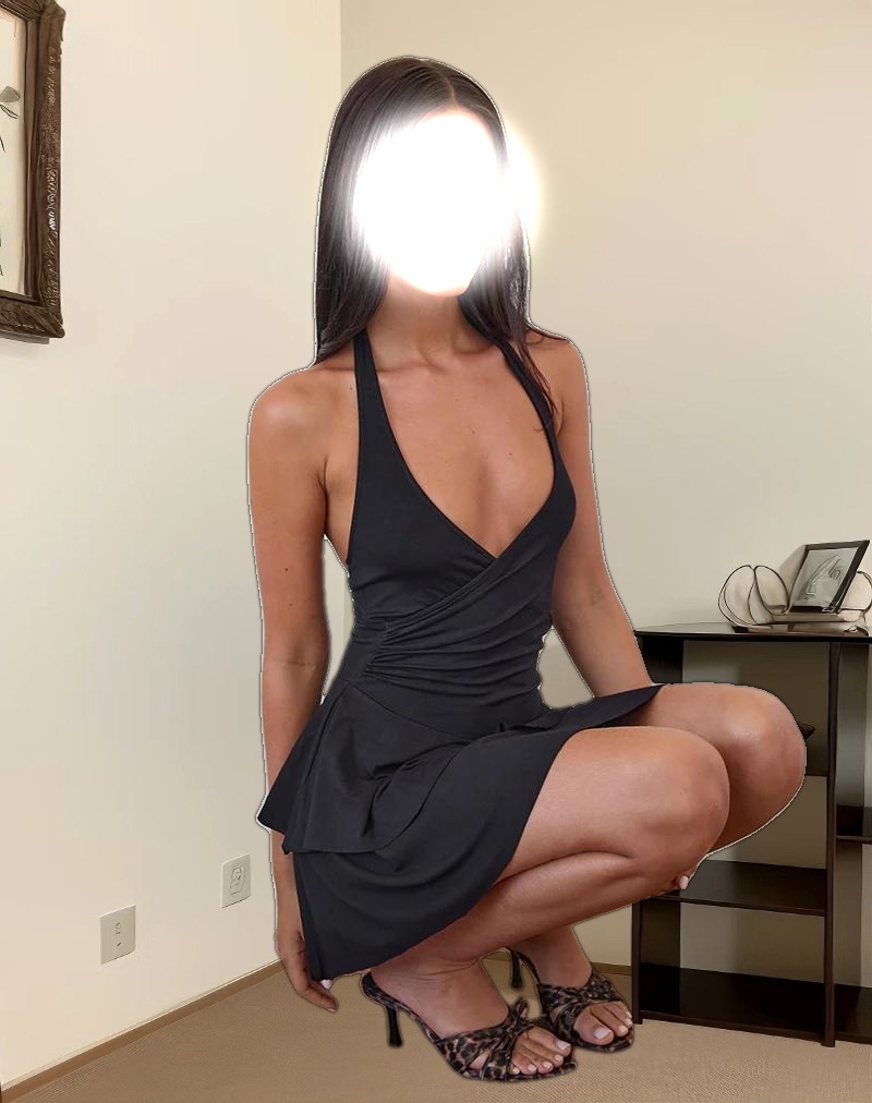 Semary Plunge Wrap Mini Dress in Black