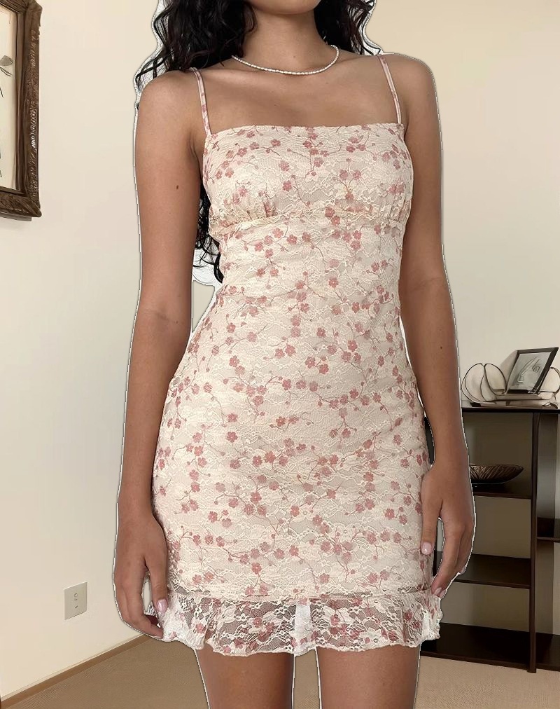 Akmu Mini Dress in Chic Petal Pink Lace