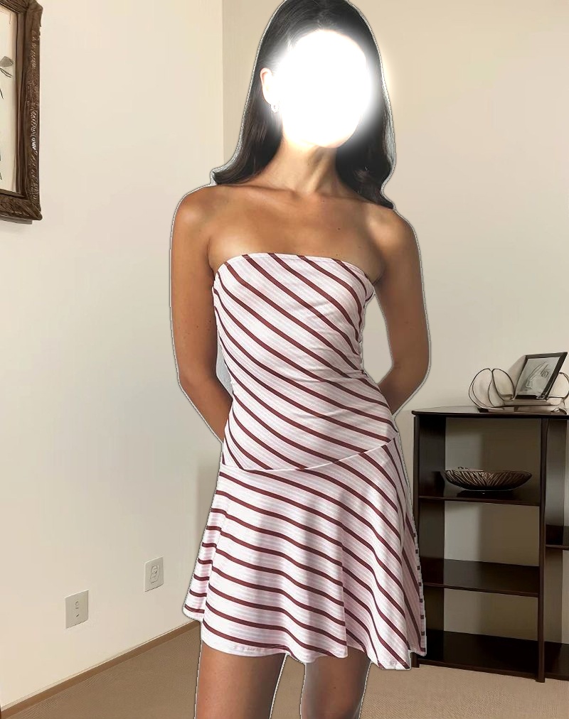 Kagari Mini Dress in Diagonal Stripe Pink