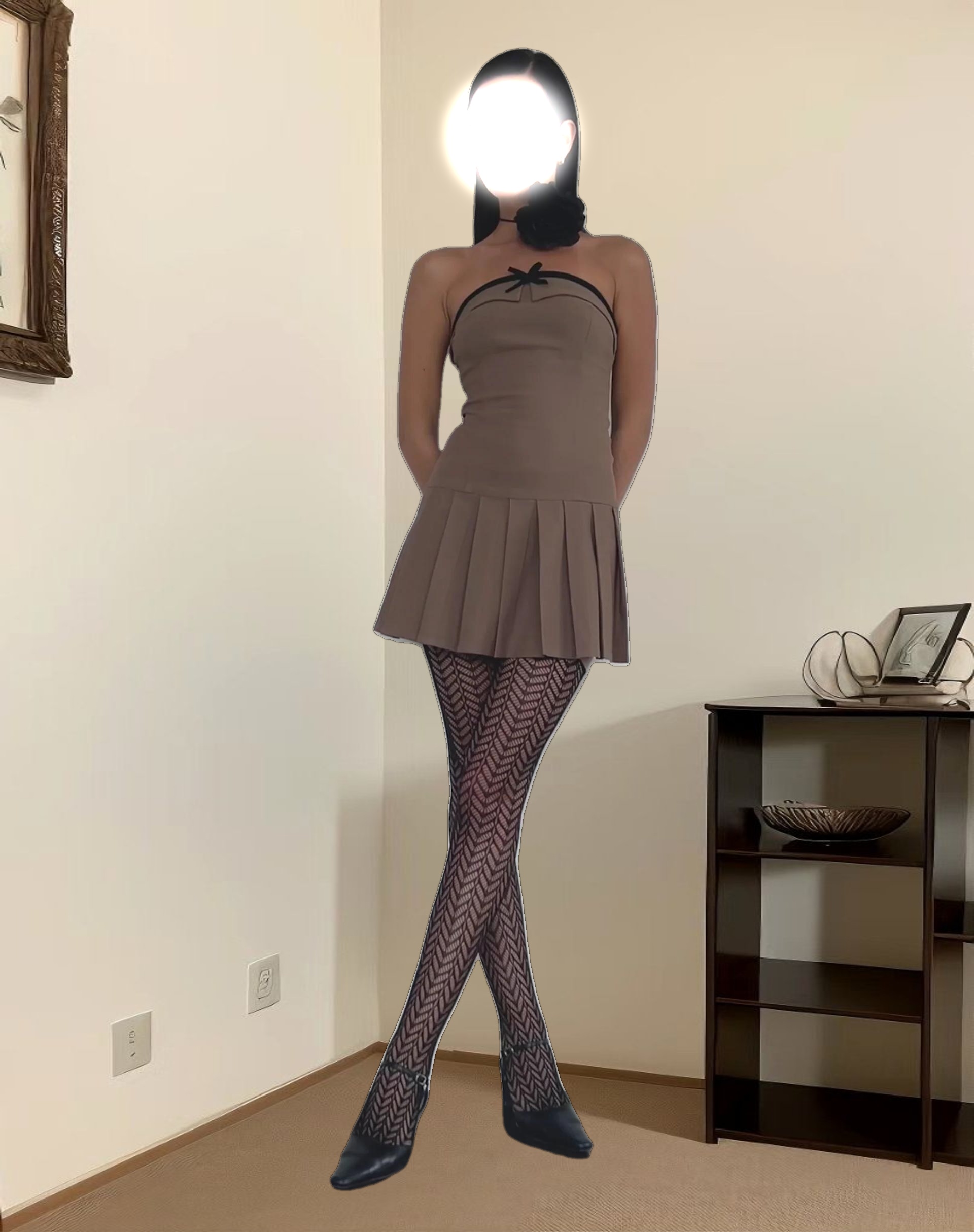 Yalua Bandeau Mini Dress in Coco with Black Bow