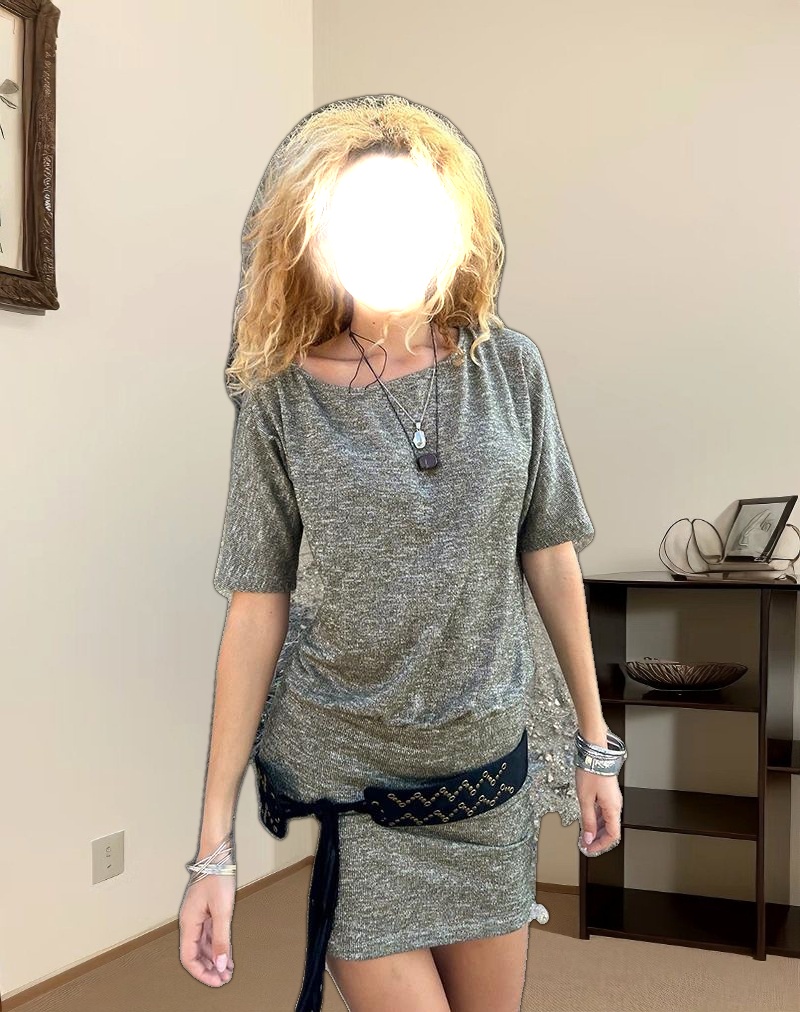 Reeta Mini Dress in Glitter Knit Khaki