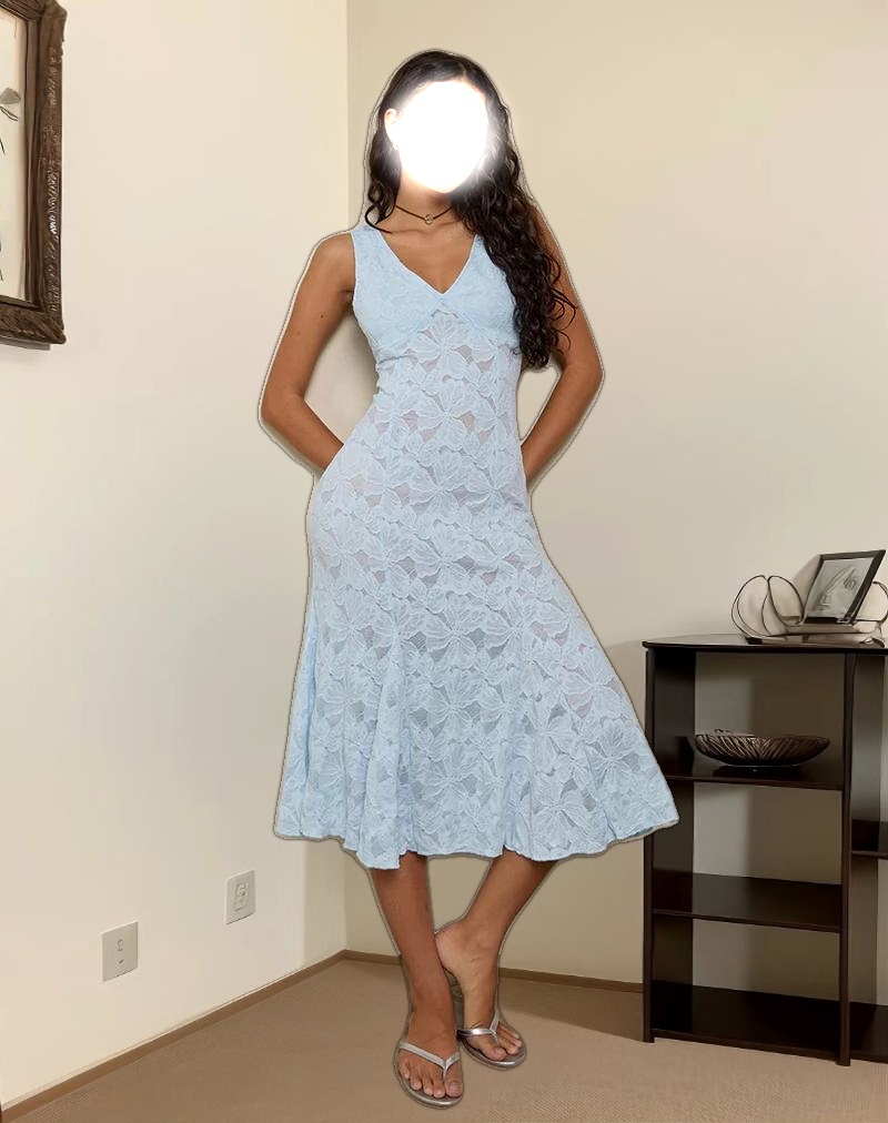 Valea Midi Dress in Zinnia Lace Blue