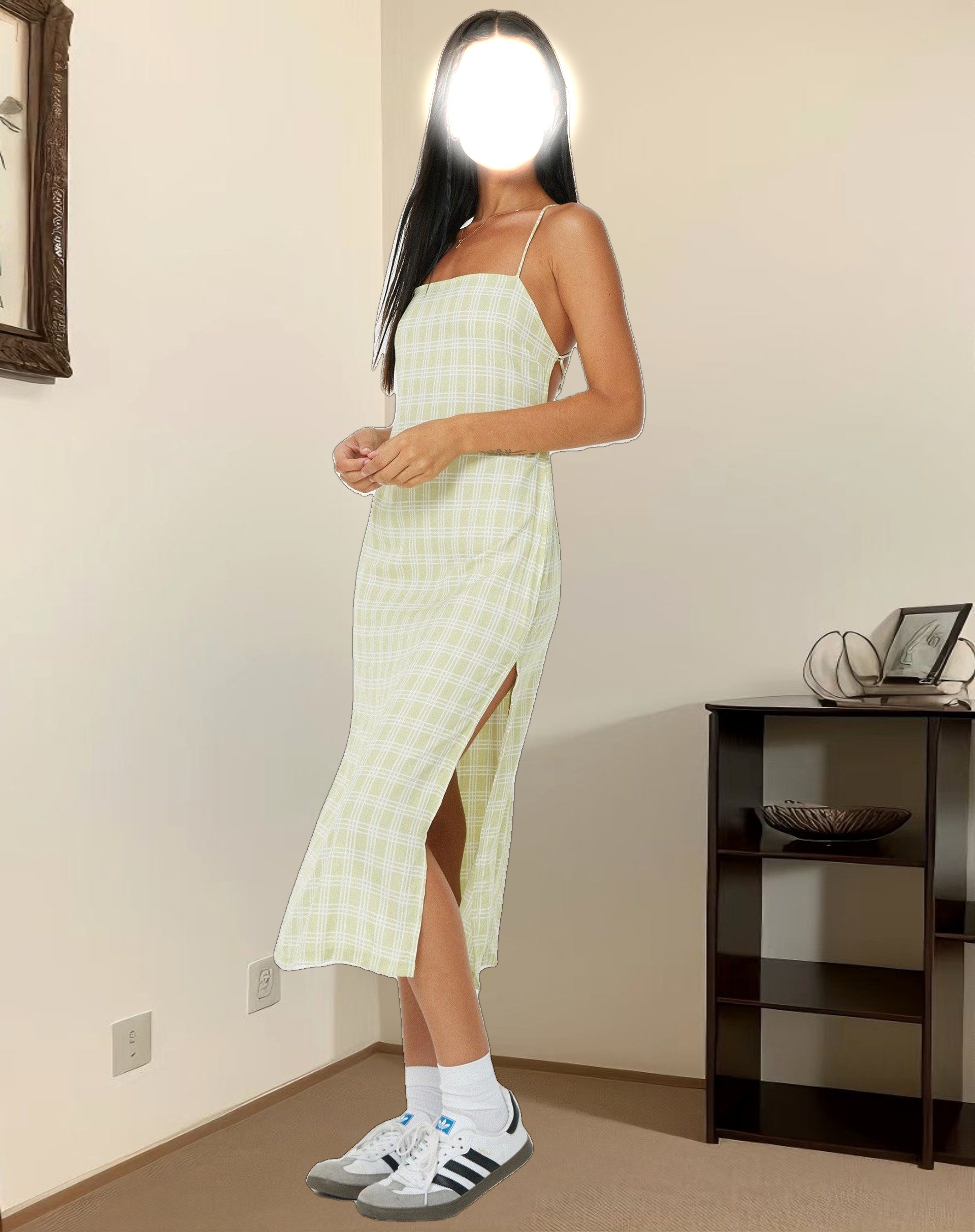 Nosita Midi Dress in Sage Check