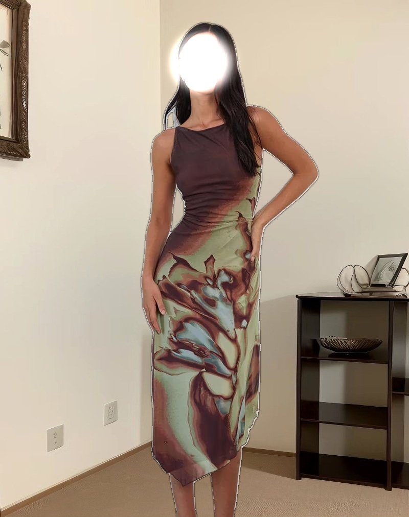 Aysun Midi Dress in Lumen Mesh Brown