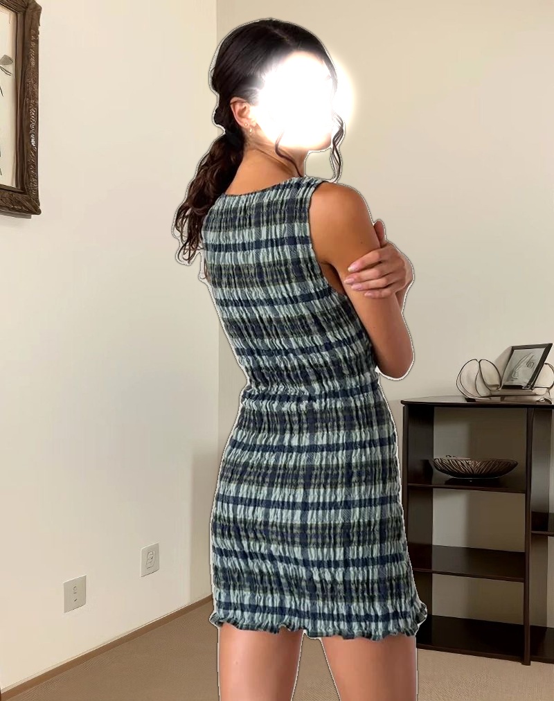 Takayi Mini Dress in Linen Mono Check Green