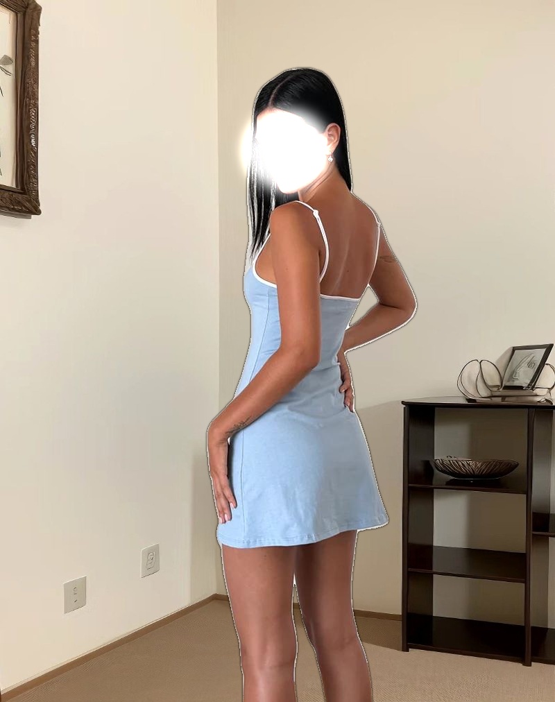 Riniko Mini Dress in Nantucket Blue with White Binding