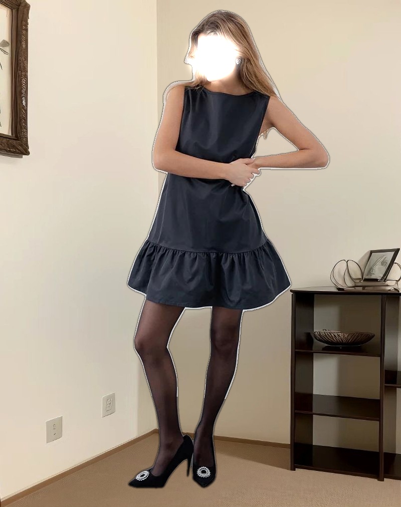Arkana Babydoll Mini Dress in Black Taffeta