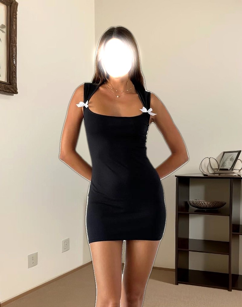 Jinsuni Mini Dress in Black with White Bows