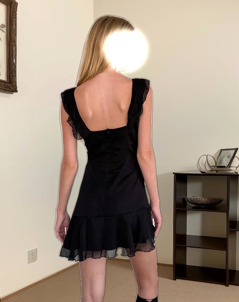 Binita Mini Dress in Chiffon Black