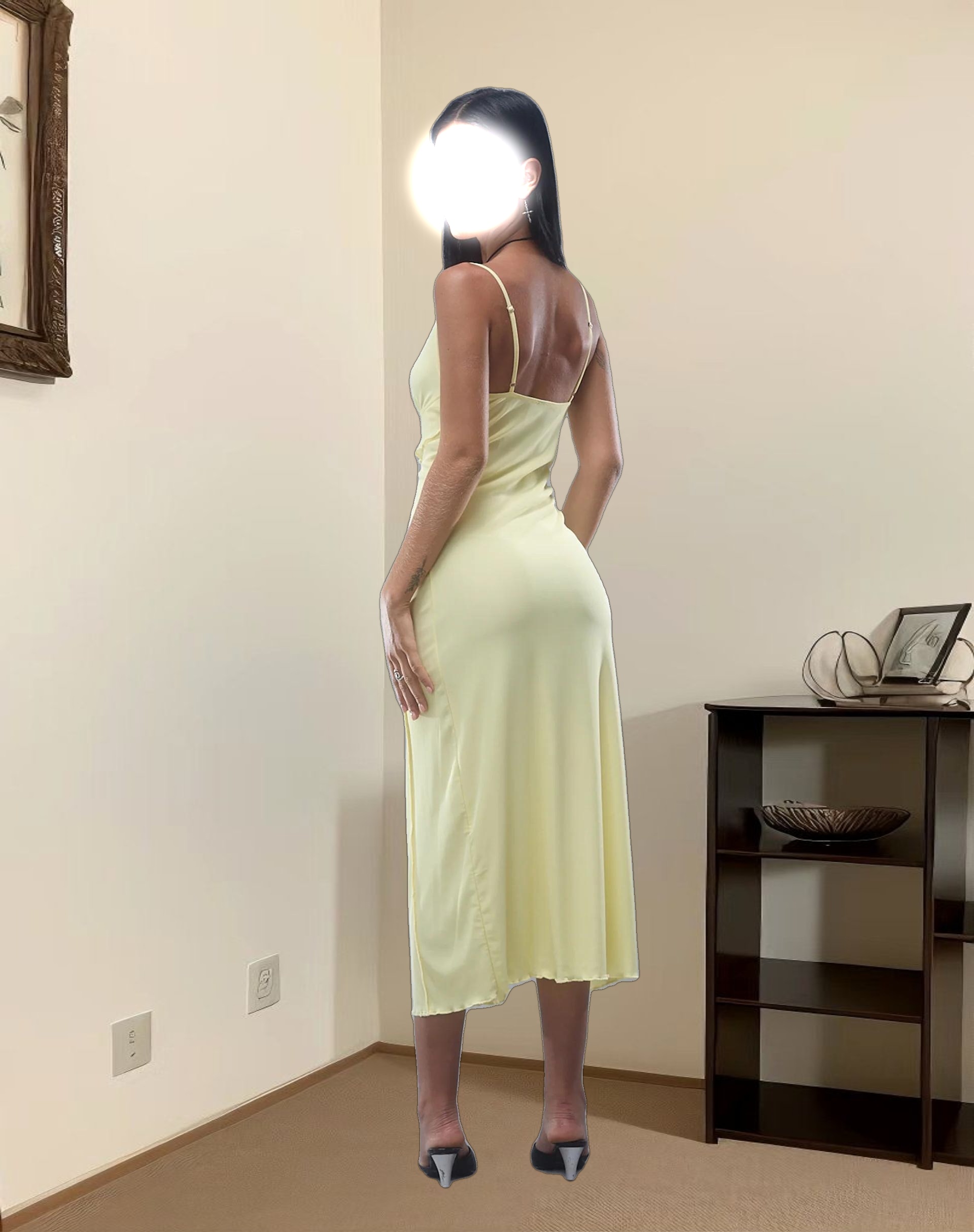 Jacy Ruffle Midi Dress in Mesh Lemon