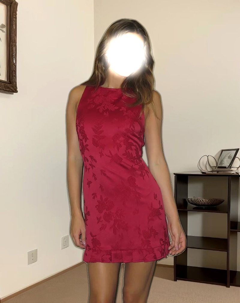 Benian Mini Dress in Satin Jacquard Red