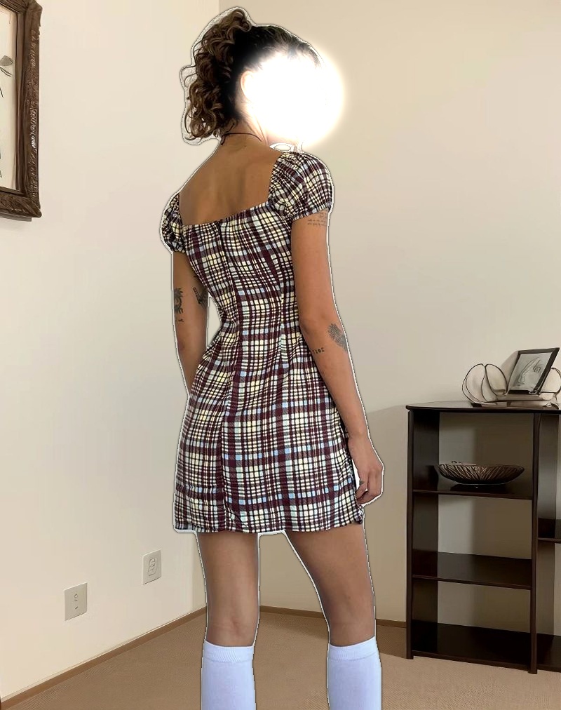 Savio Mini Dress in Multi Check Brown